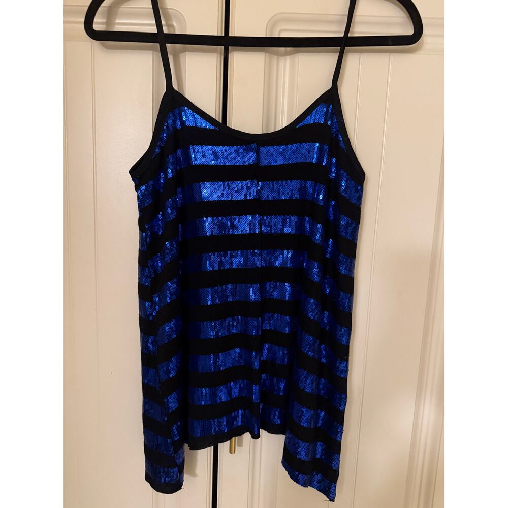 Women’s Chris & Carol Women's Size Small Blue Sequin Stripe Black Knit Cami Top